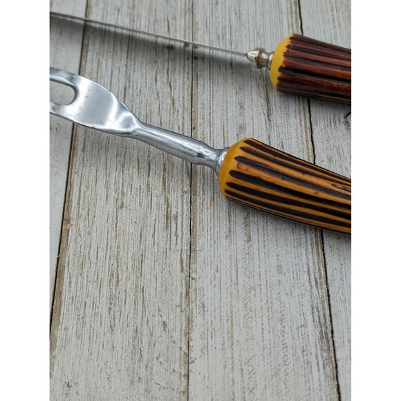 Vintage Forgecraft Set of 2 Carving Knife Meat Fork Stainless Steel Faux Antlers - Picture 5 of 8